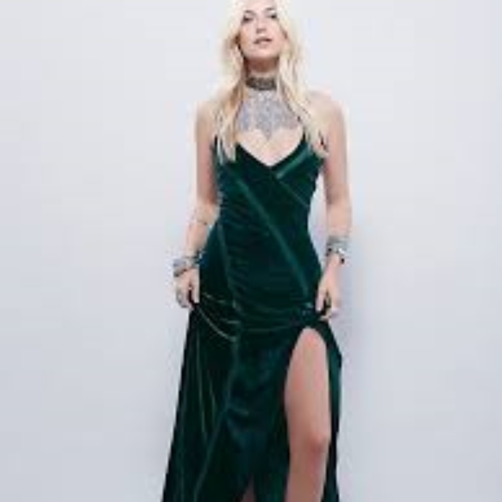 🆕  Free People Spliced Velvet High Split Maxi Dress - Picture 3 of 7